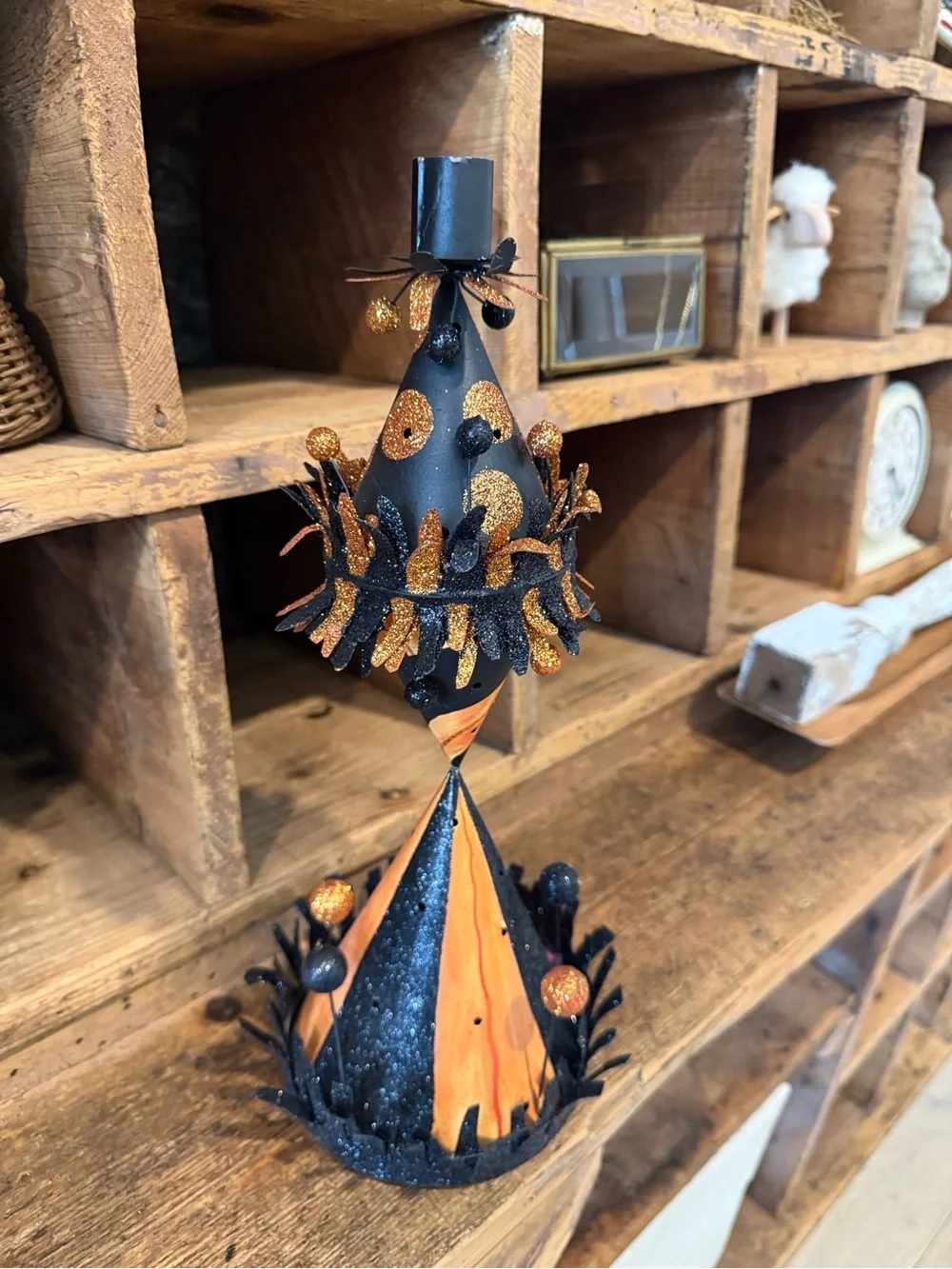 Halloween Metal Black and Orange Candle Holder